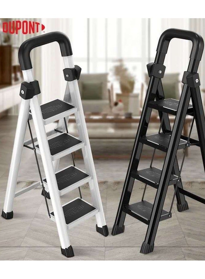 دوبونت سلم ألومنيوم قابل للطي بـ 4 درجات – سلم محمول وخفيف الوزن مع دواسات عريضة مضادة للانزلاق، متعدد الاستخدامات للمنزل والمطبخ وسهل التخزين (أبيض) - Image 1